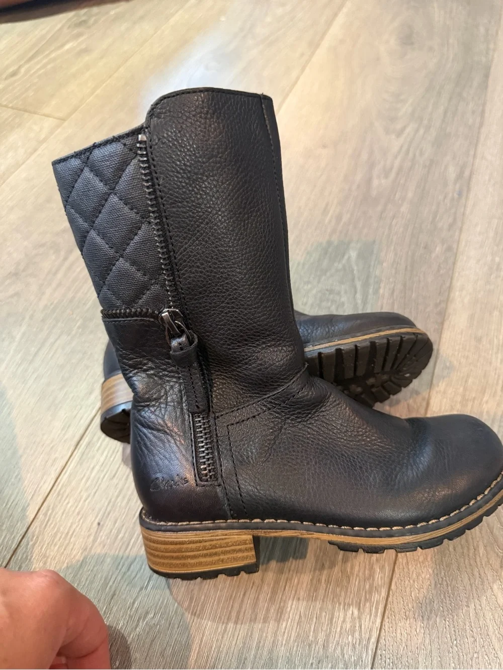 Clarks Black Quilted Shaft Leather Kids' Boot